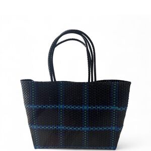 Black & Blue Woven Tote Bag - Casual Carryall